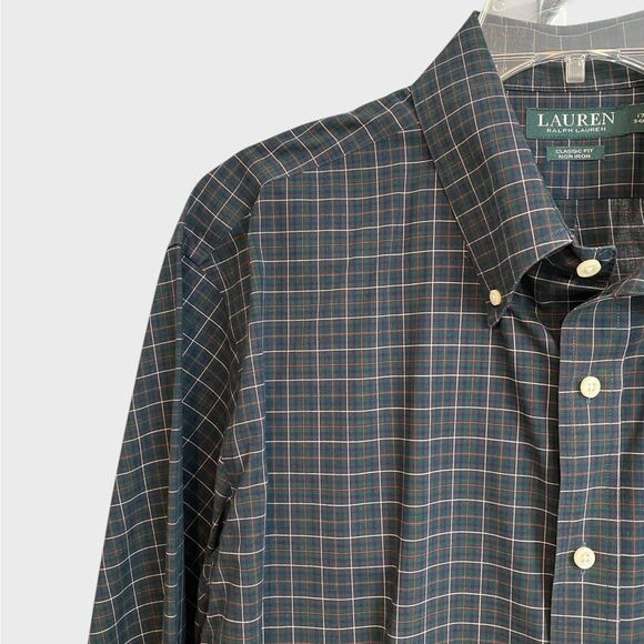 Lauren Ralph Lauren Classic Fit Button Down Shirt Men's Sz 17.5 34/35 Green Blue - Picture 3 of 15